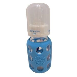 Life Factory Blue Travel Short Glass Baby Bottle‎ with Protective Sleeve